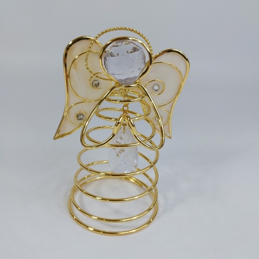 Vintage Angel Abstract Wire Capiz Sea‎ Shell Crystal Style Hand Cross Figurine